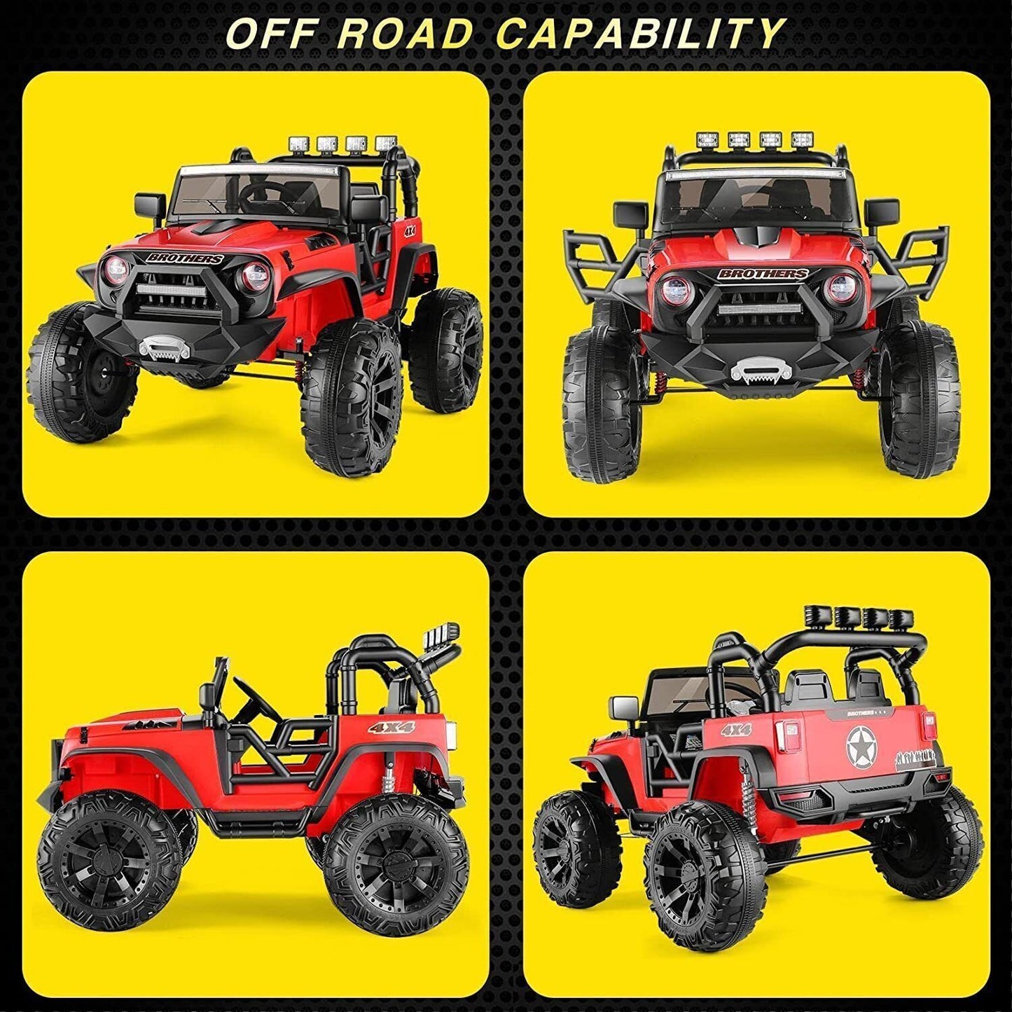 Kids Electric Ride On Jeep with Remote Control, 24V/12V, 3 Speeds, LED Lights