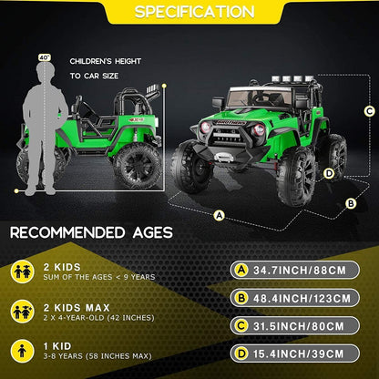 Kids Electric Ride On Jeep with Remote Control, 24V/12V, 3 Speeds, LED Lights