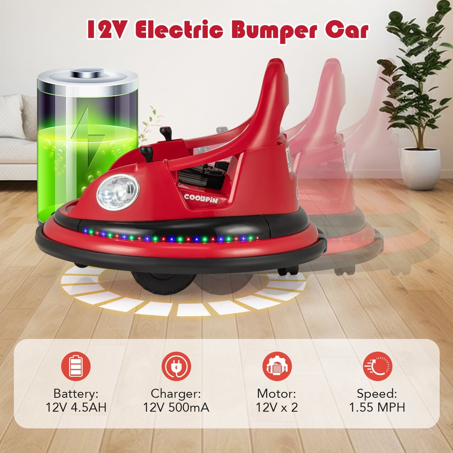 12V Kids Ride On Bumper Car with Remote Control and Dual Joysticks
