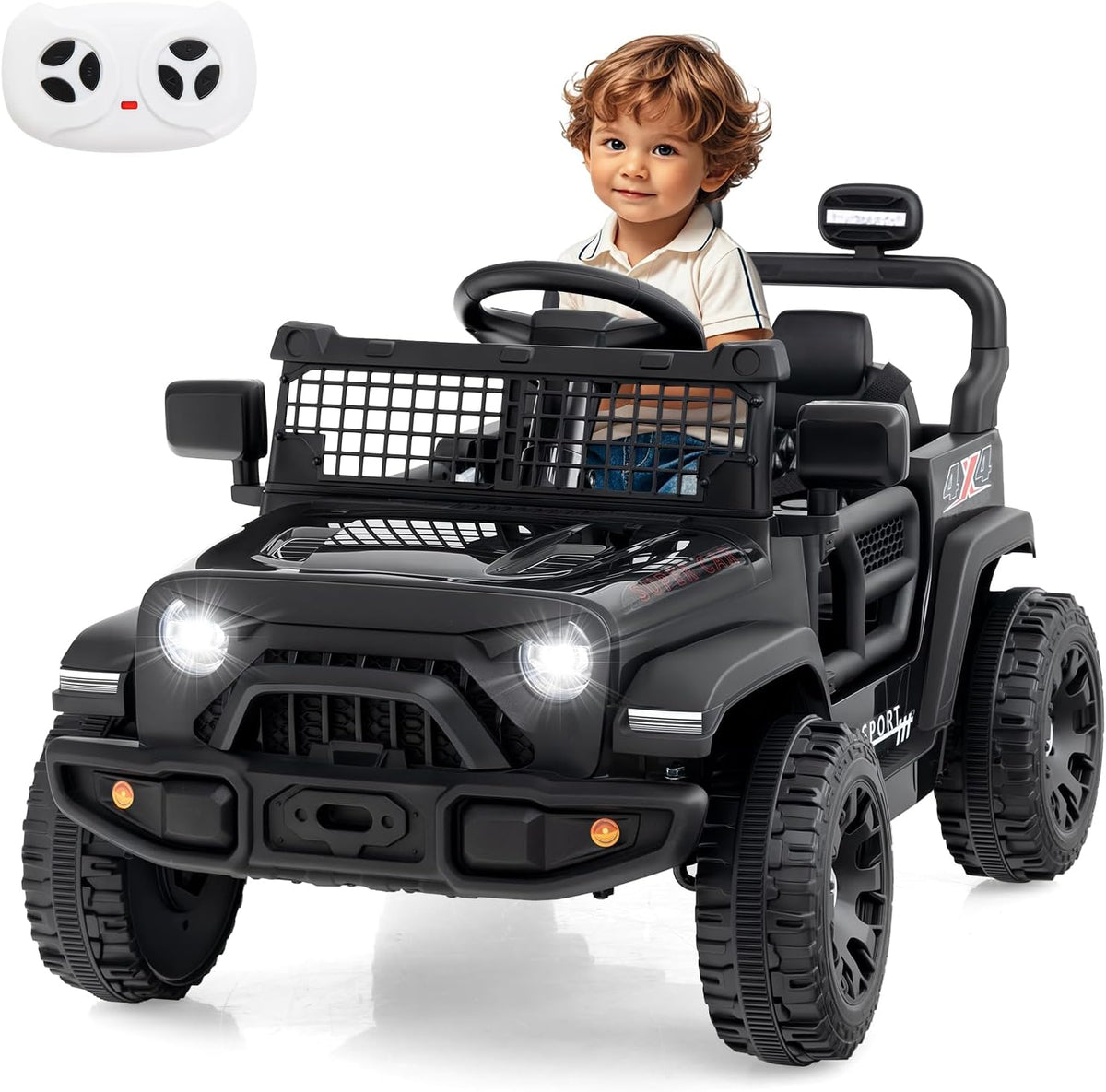 12V Electric Ride On Jeep Toy Car for Kids with Remote Control, USB, Bluetooth, and LED Lights