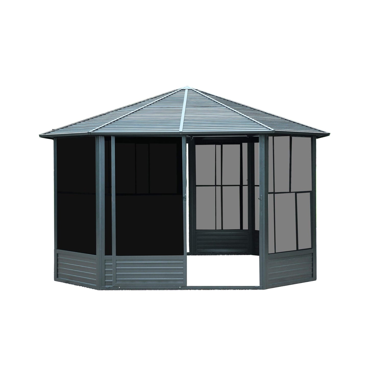 [12X12FT] Alora Prism Large Octagonal Sunroom Solarium With Lockable Sliding Doors And Galvanized Steel Sloping Roof (SAK47843)