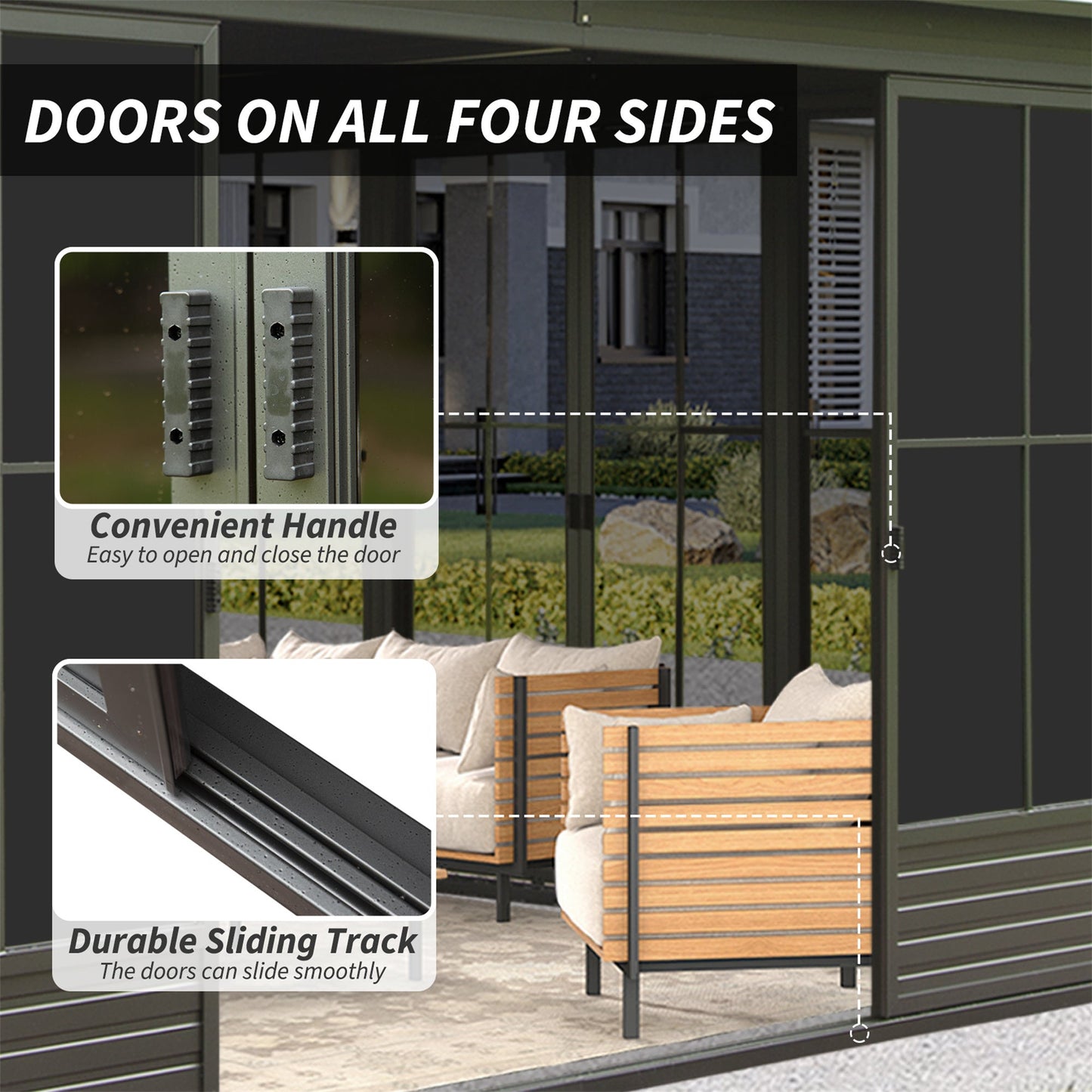 [12X14FT] Alora Serenity Premium All-Weather Outdoor Aluminum Sunroom With Galvanized Steel Hardtop Sloping Roof, Lockable Doors, And Moveable PC Screens (SAK76831)