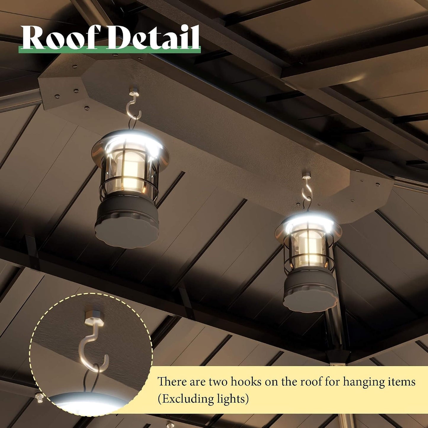 [12X14FT] Alora Modern Double-Tier Hardtop Spruce Wood Gazebo With Built-In Privacy Wall & Ceiling Hooks (SAK75086)