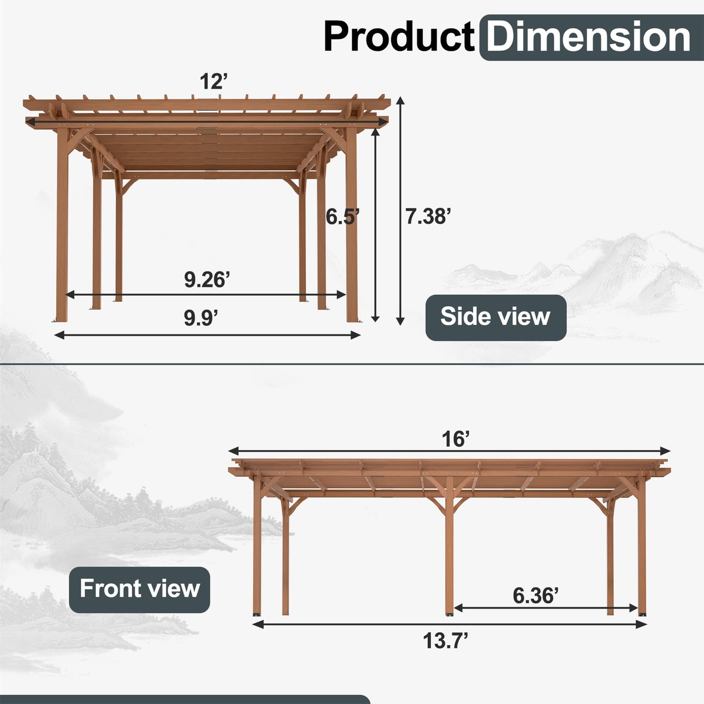 [12X16FT] Alora Extra-Large Outdoor Wooden Waterproof Grape Pergola (SAK76476)