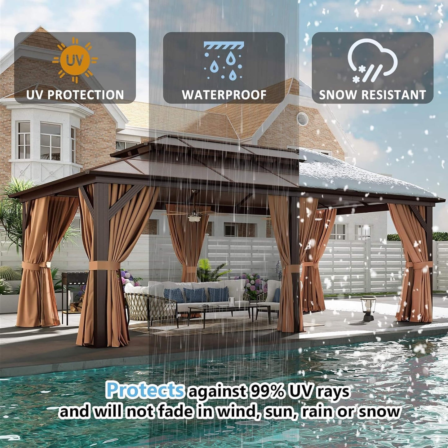 [12X20FT] Alora Premium Aluminum Outdoor Polycarbonate Hardtop Gazebo With Netting & Curtains (SAK36580)