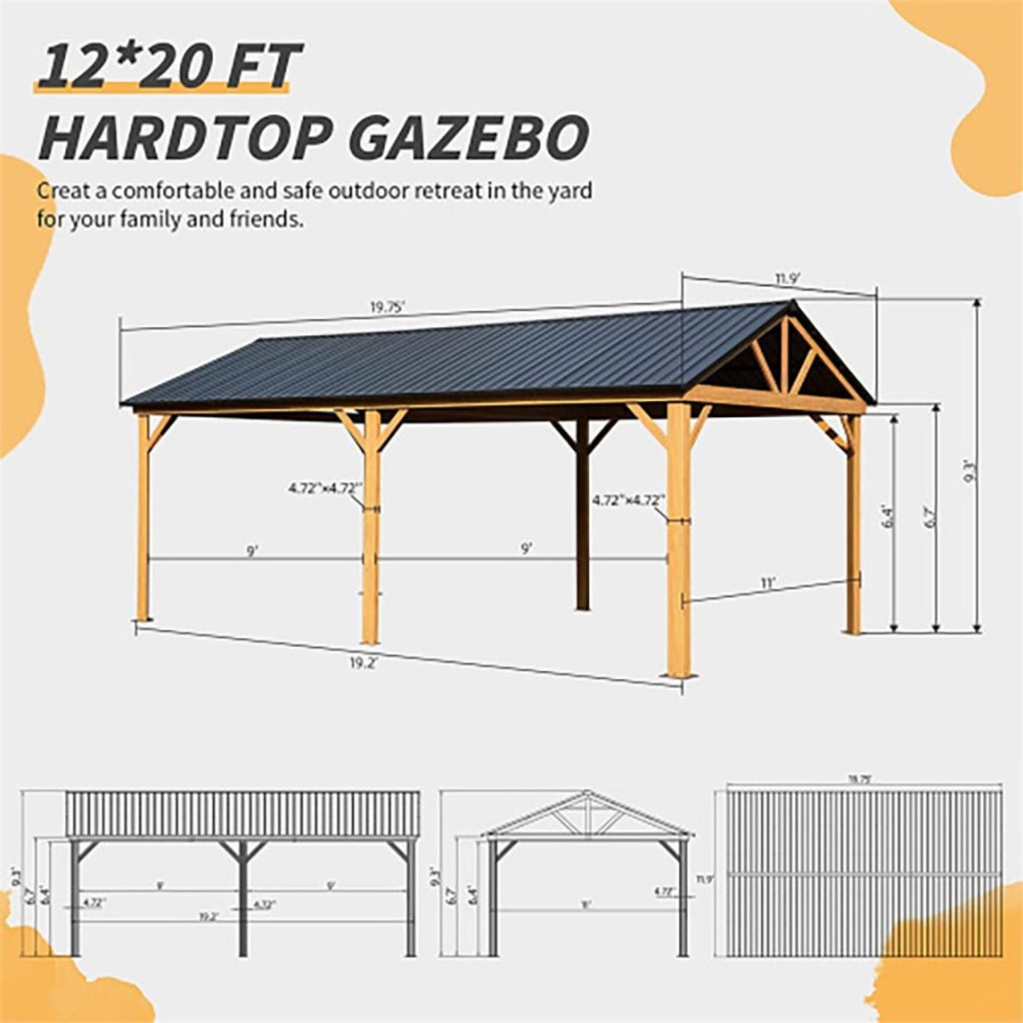 [12X20FT] Alora Premium Outdoor Double-Layer Galvanized Steel Hardtop Gazebo For Patio (SAK46095)