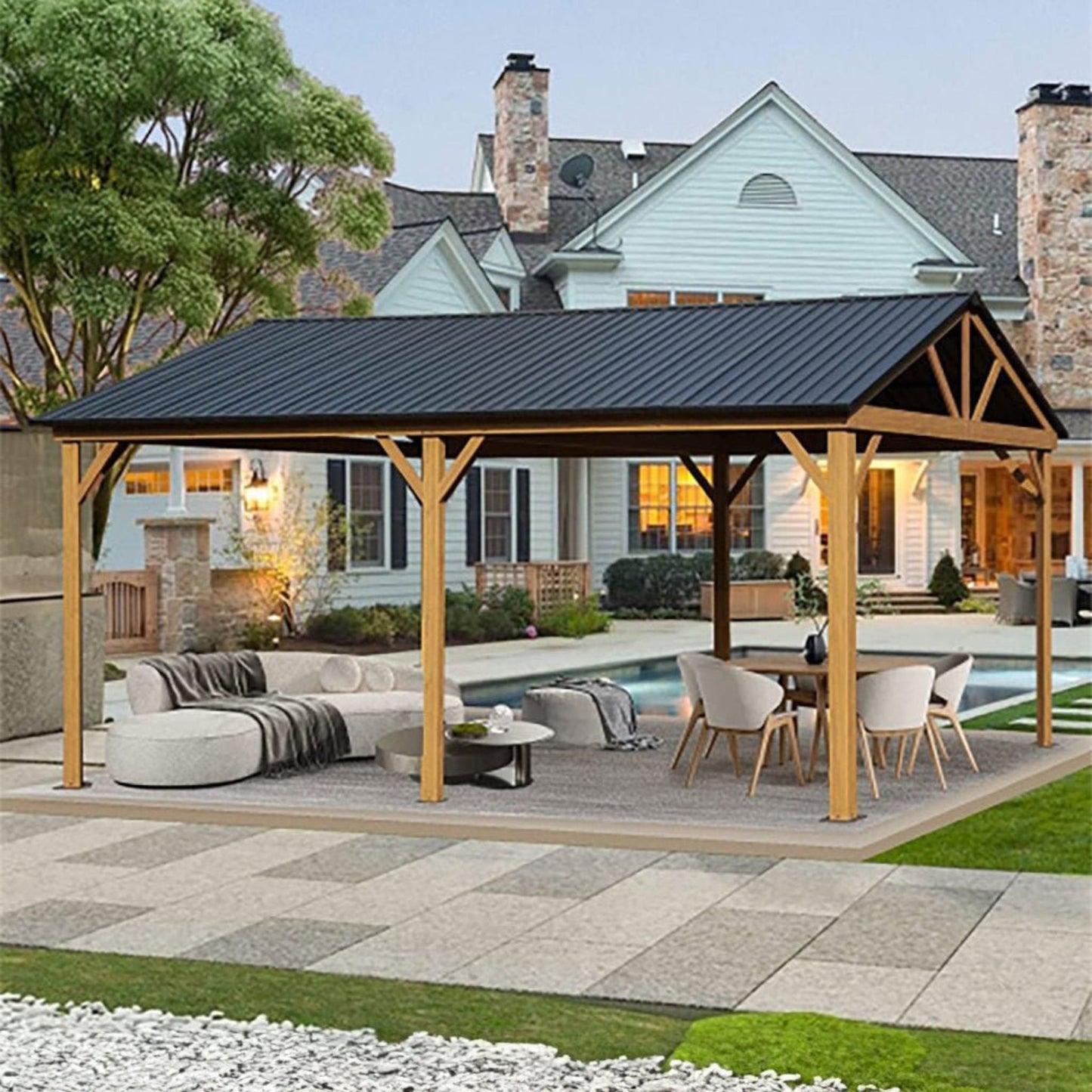 [12X20FT] Alora Premium Outdoor Double-Layer Galvanized Steel Hardtop Gazebo For Patio (SAK46095)