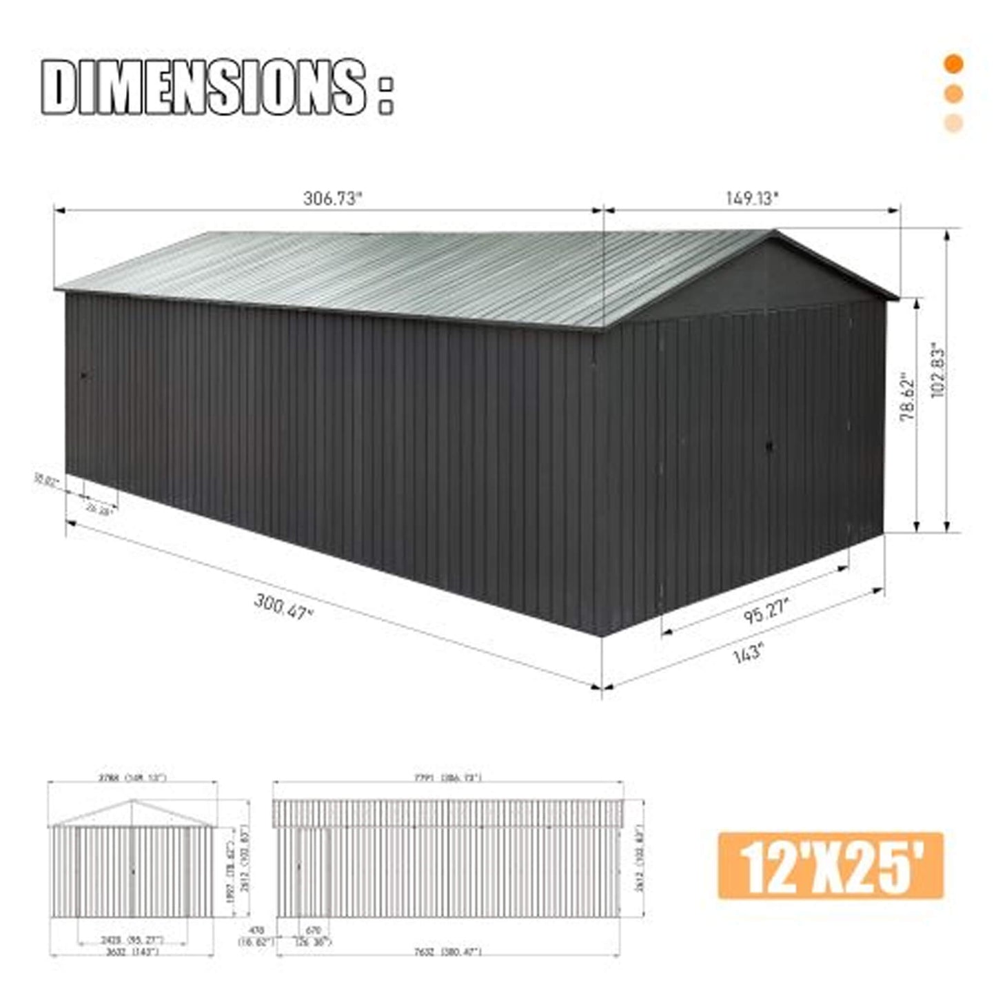Extra-Large Outdoor Heavy-Duty Metal Garage Shed With Lockable Doors [No Floor] (SAK14093)