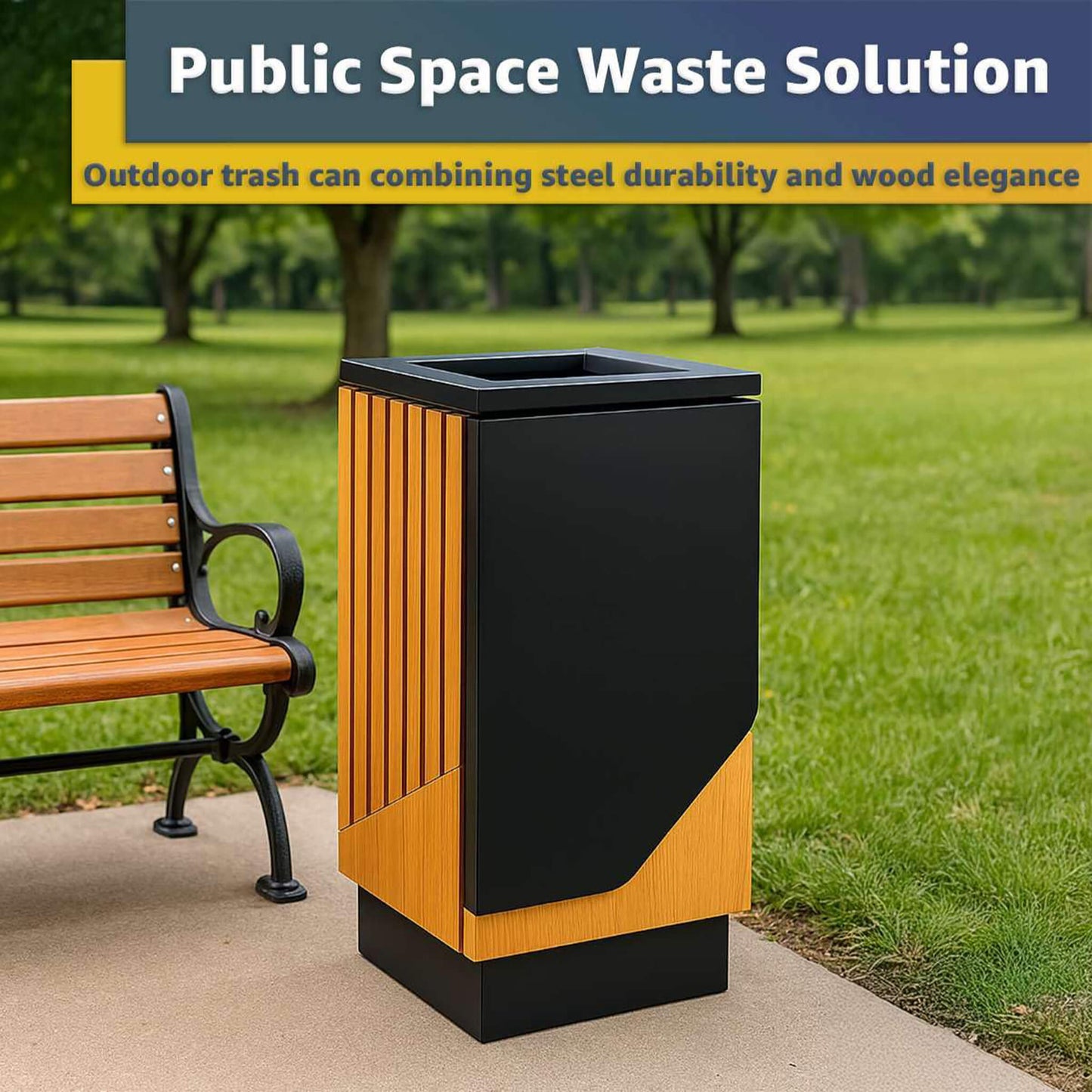13-Gallon Heavy-Duty Commercial Outdoor Square Decorative Trash Can (SAK30467)