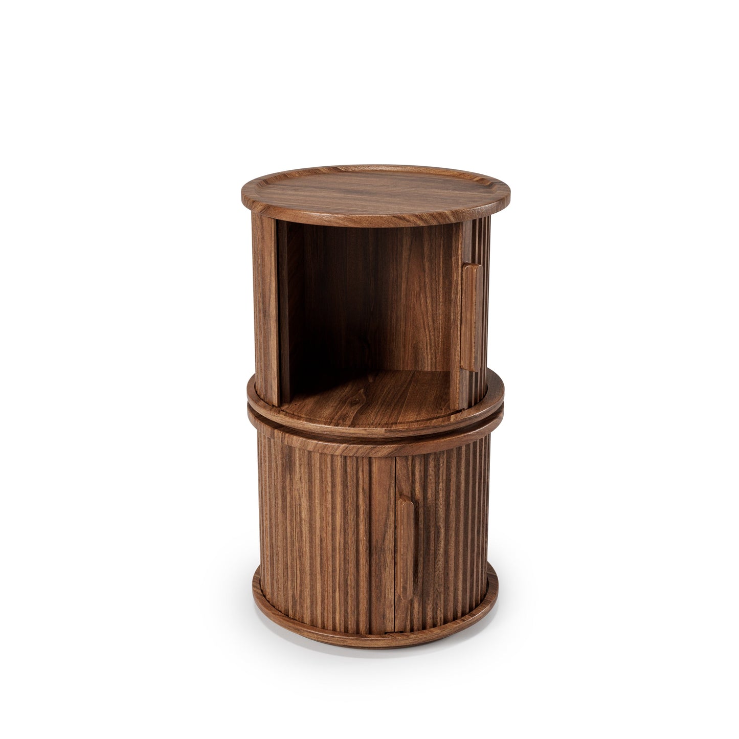 2Piece Round Coffee Table Set, Modern Nesting Side Tables with Sliding Door Storage