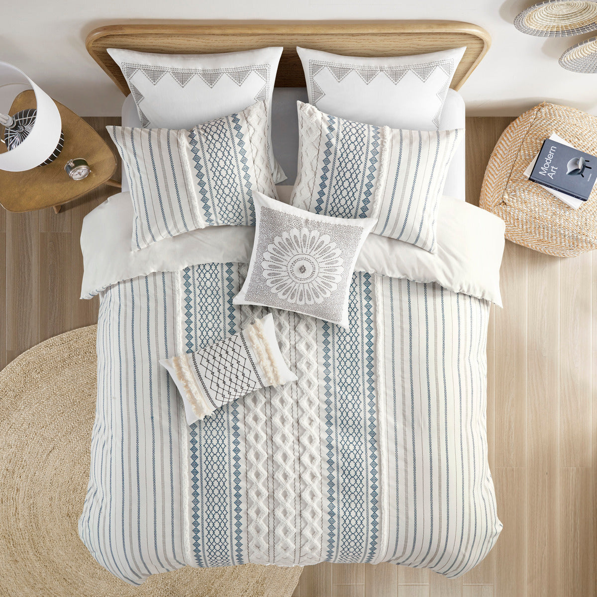 Full/Queen Cotton Printed Duvet Cover Set with Chenille