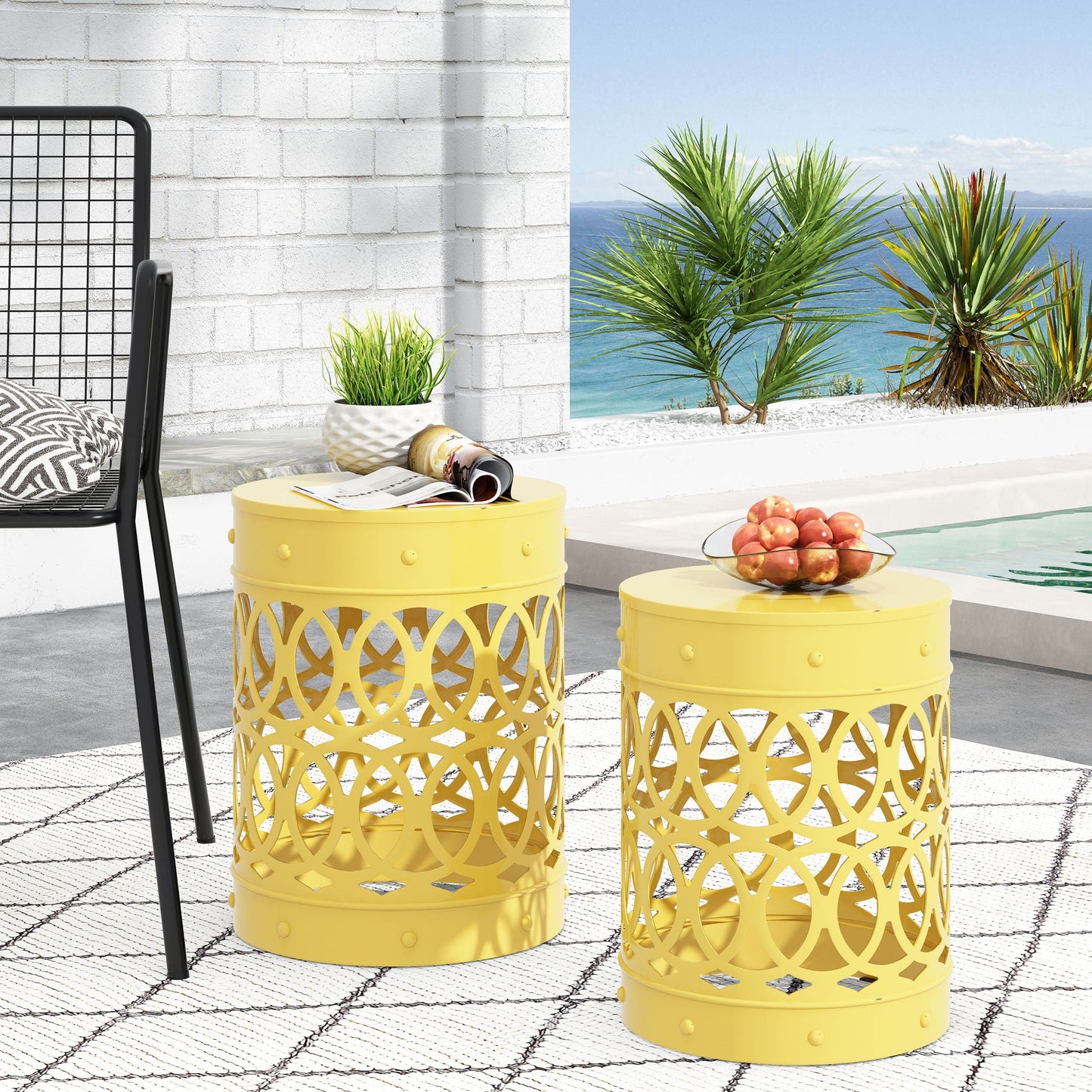 Outdoor Metal Side Table Set of 2
