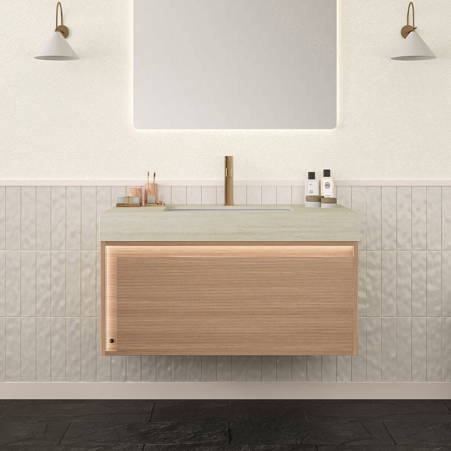 NYAH 36'' Bathroom Vanity & Sink - Floating Ultra-Slim Grille Design
