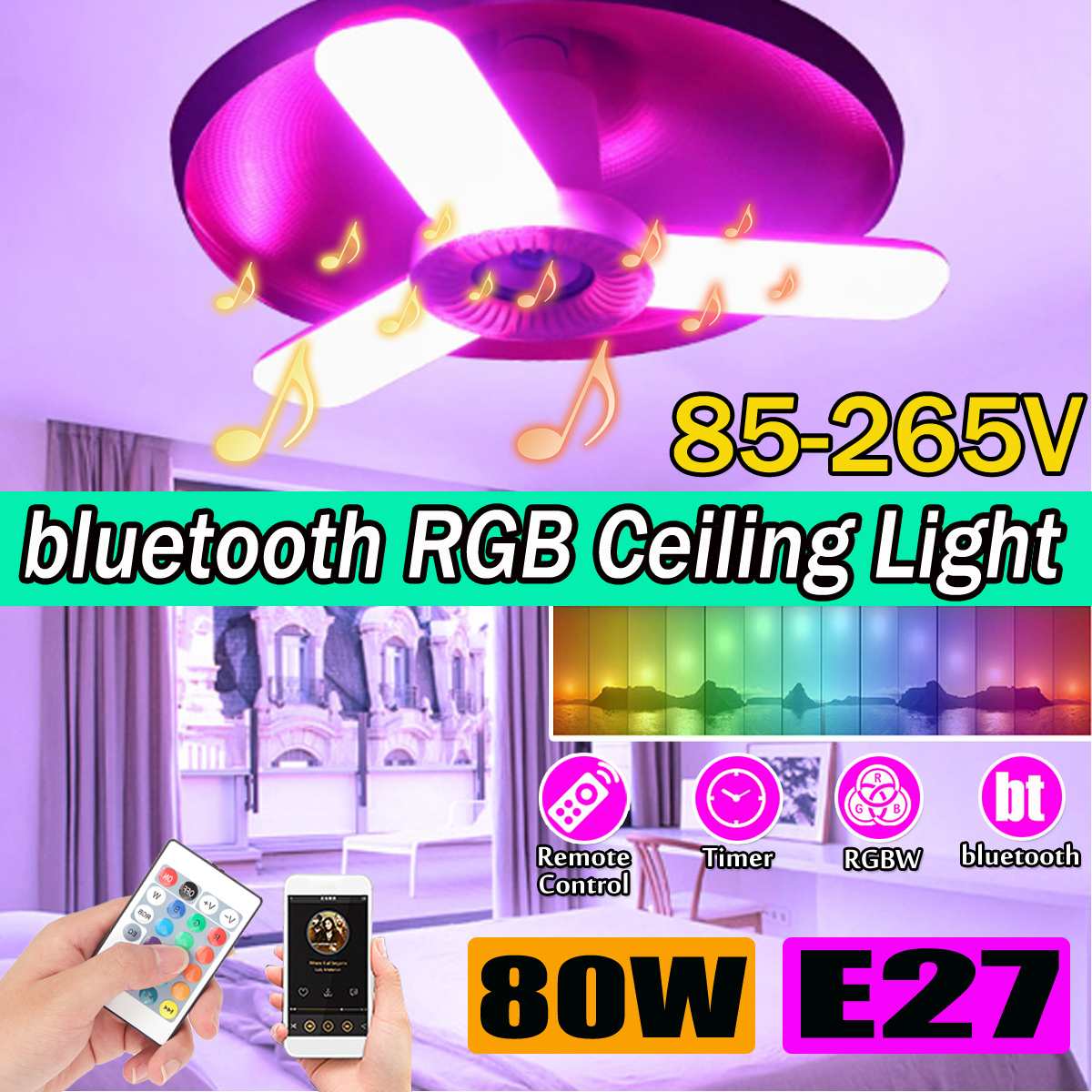 RGB Folding Bluetooth Music Lamp with Three Leaf Design