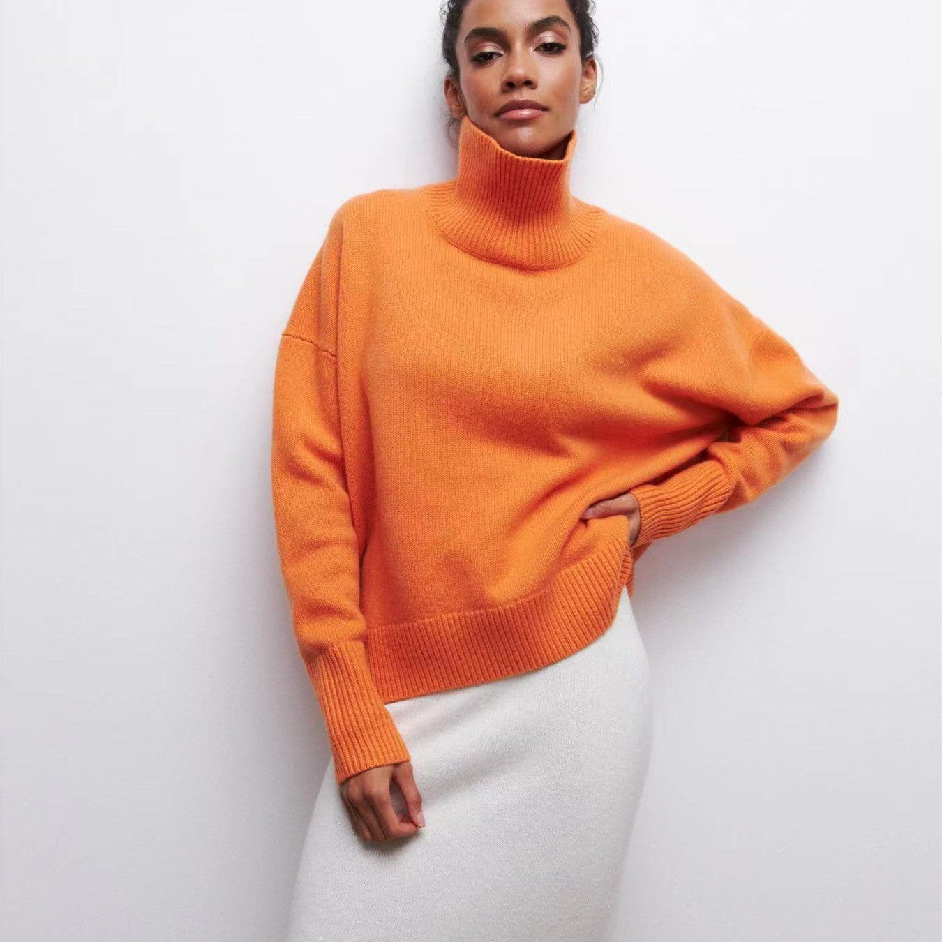 Vibrant Pink Oversized Turtleneck Knit Sweater | Women's Fuchsia High-Neck Party Pullover