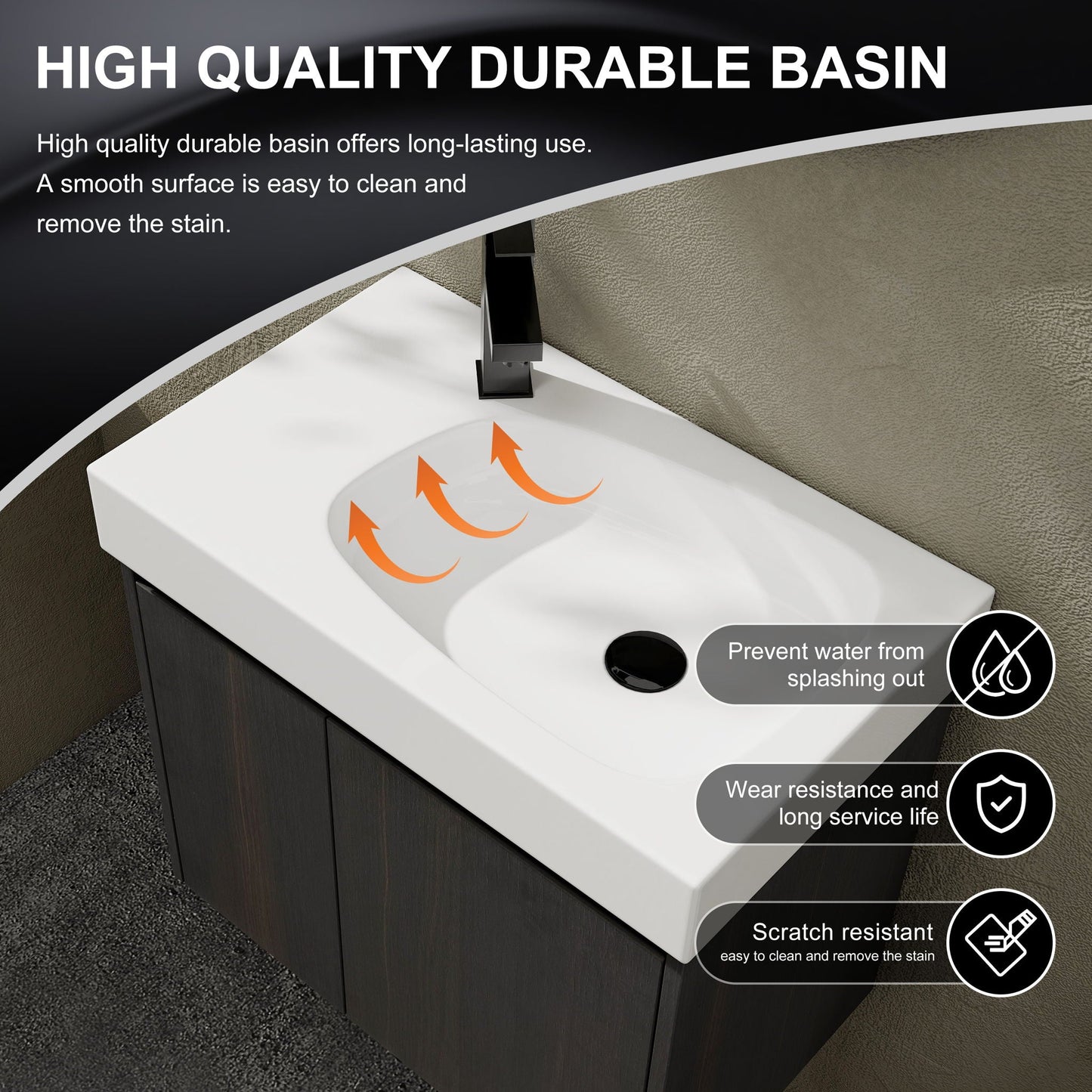Modern Bathroom Vanity With Ceramic Basin, Wall Mounted Floating Sink Combo, Storage Cabinet