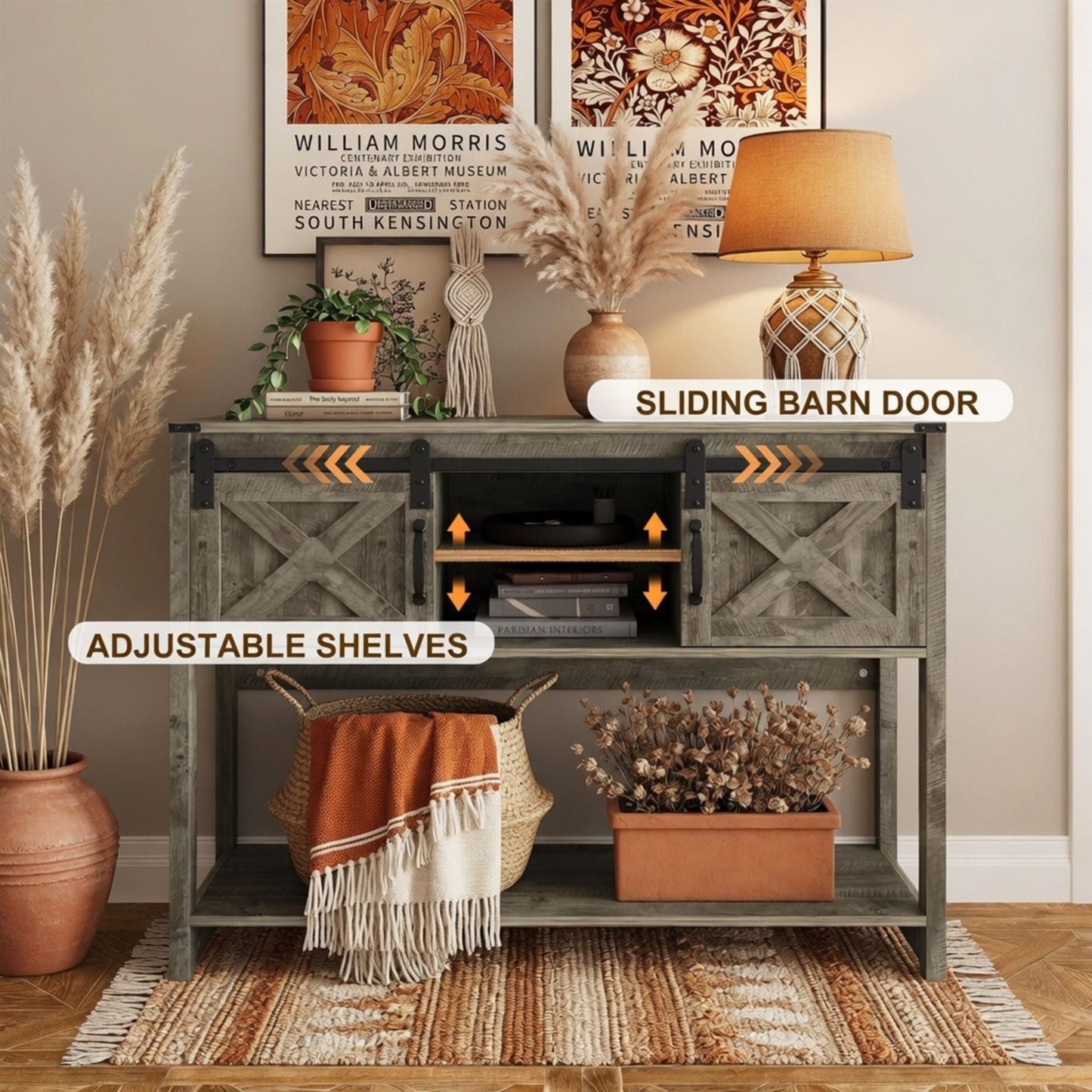Farmhouse Entryway Table With Sliding Barn Door