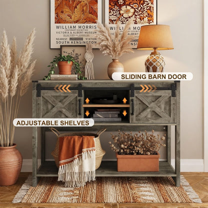 Farmhouse Entryway Table With Sliding Barn Door
