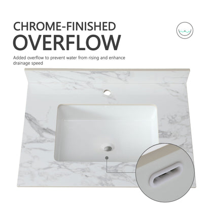 Elegant Bathroom Vanity Top With Rectangular Ceramic Sink And Backsplash