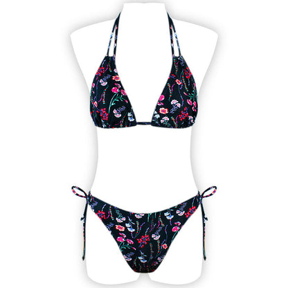 Multi-color printed neck strap halter sexy split bikini swimsuit