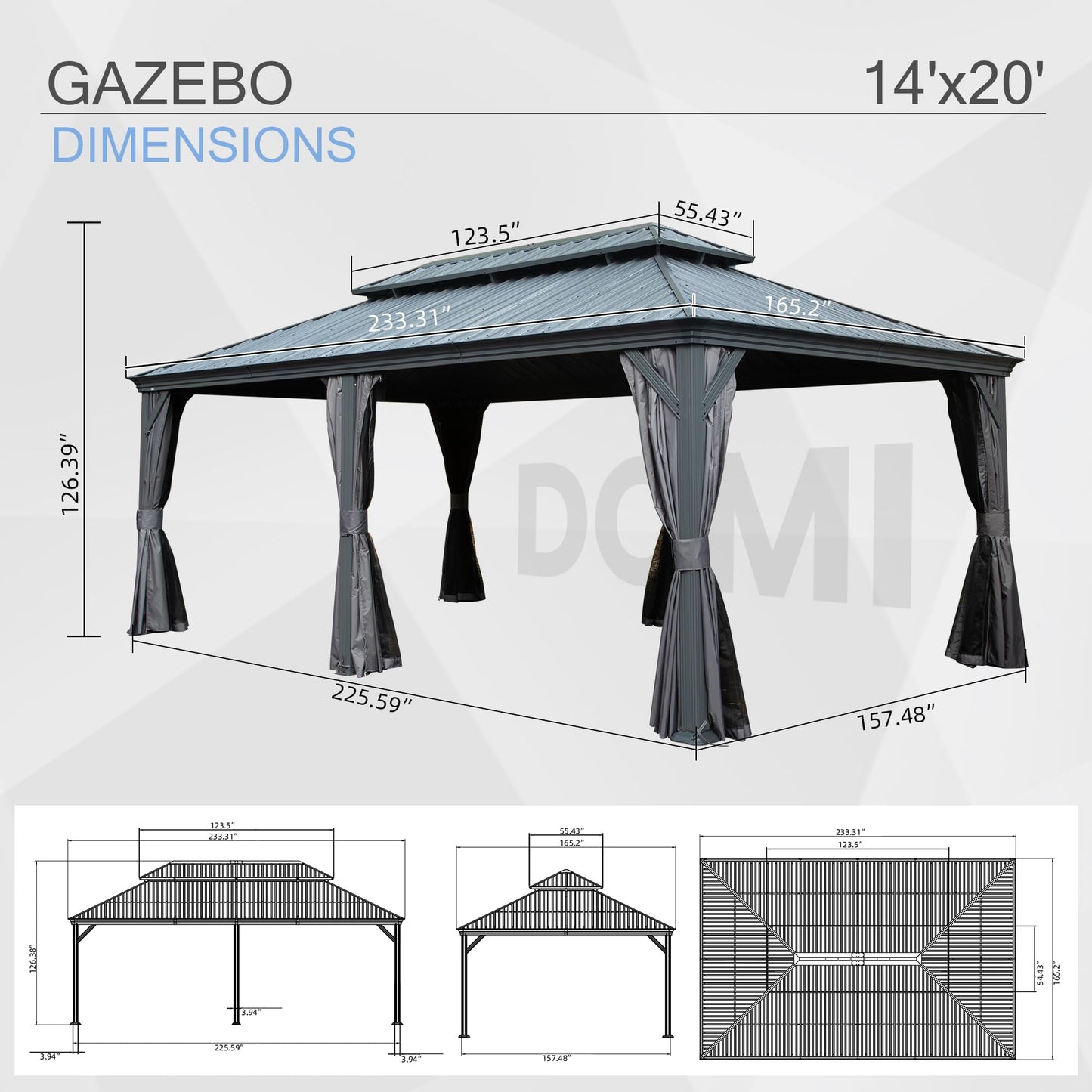 14' x 22' Hardtop Gazebo with Dual-Layer Galvanized Steel Roof