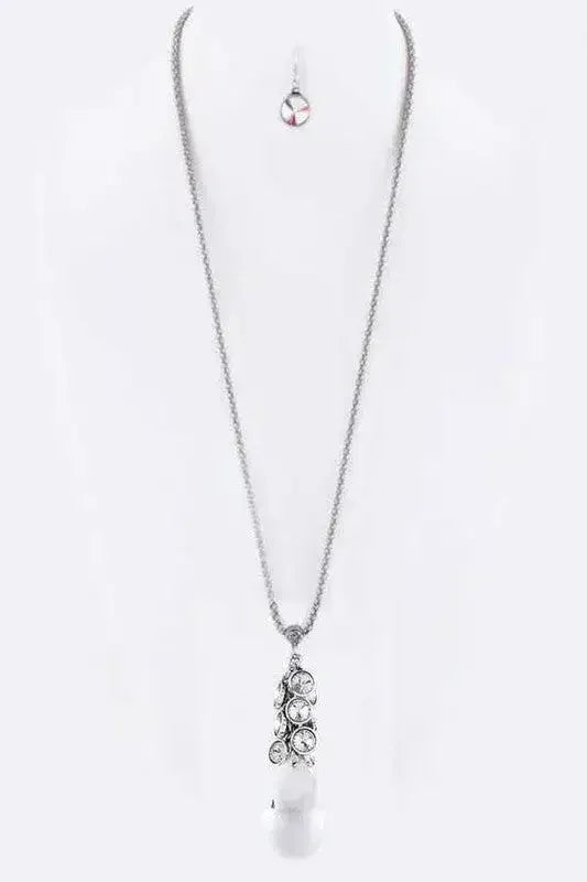 Fringe Crystals & Teardrop Pendant Necklace Set