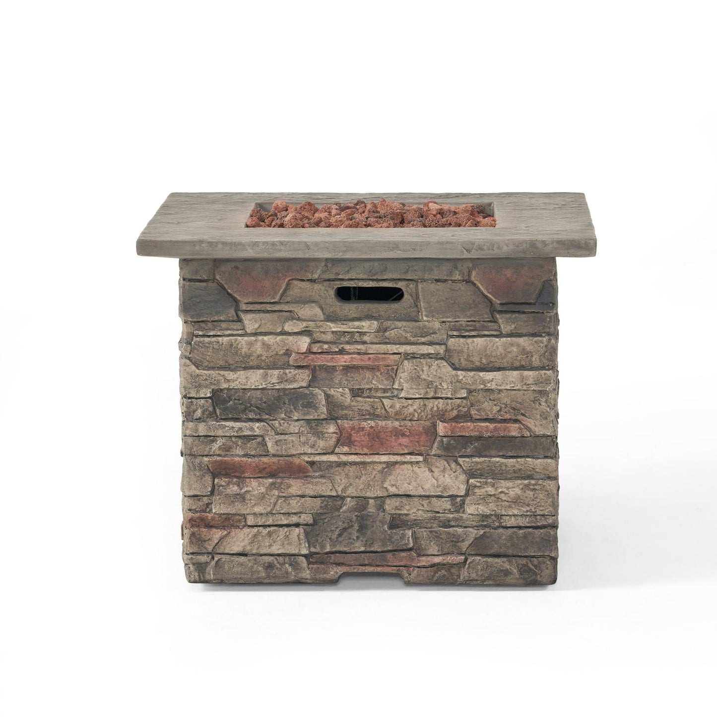 Classic Design Square Fire Pit With Top And 40,000 Btu Heat Output - Stone Gray