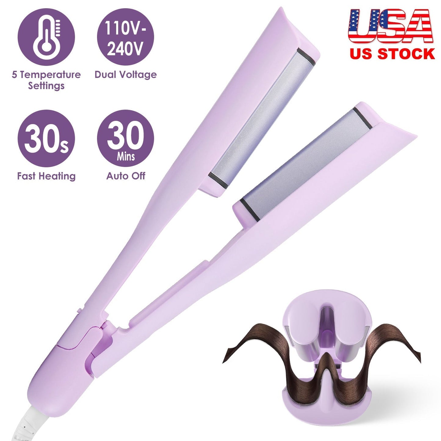 Hair Iron Curling Waver with Ceramic 1.41inch Barrel Ions Deep Hair Curler Dual Voltage Anti-Scald Hair Curling Wand Hair Crimper with 5 Temperature A