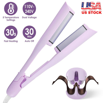 Hair Iron Curling Waver with Ceramic 1.41inch Barrel Ions Deep Hair Curler Dual Voltage Anti-Scald Hair Curling Wand Hair Crimper with 5 Temperature A