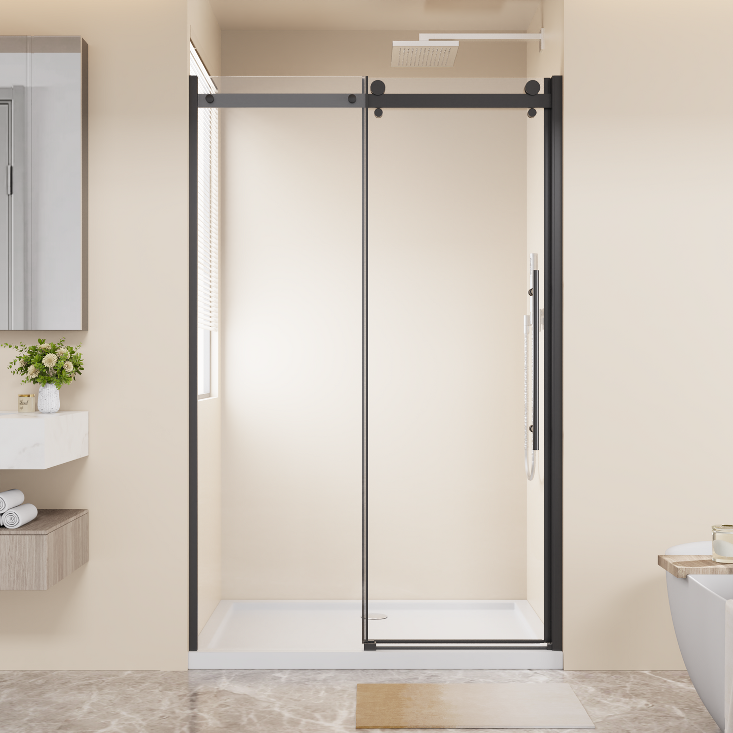 48 in W x 72 in H Frameless Sliding Shower Door