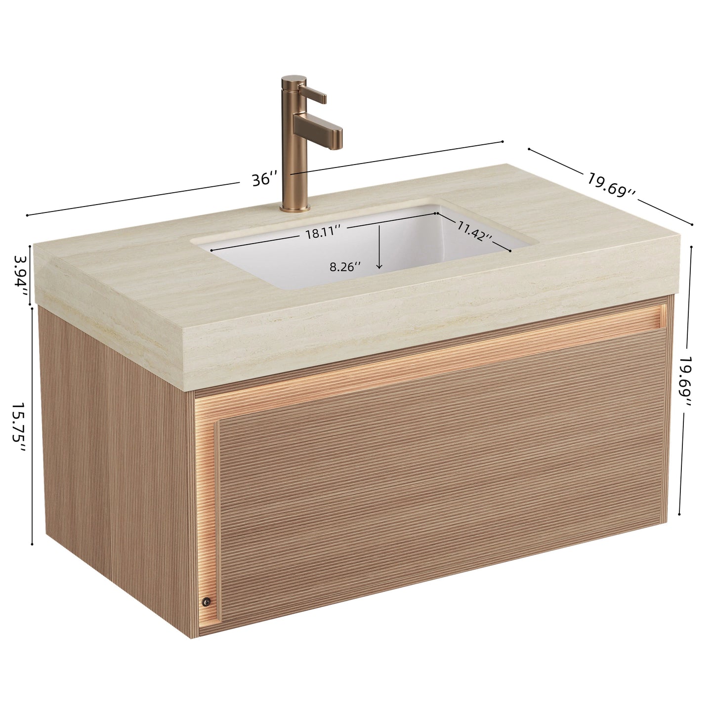 NYAH 36'' Bathroom Vanity & Sink - Floating Ultra-Slim Grille Design
