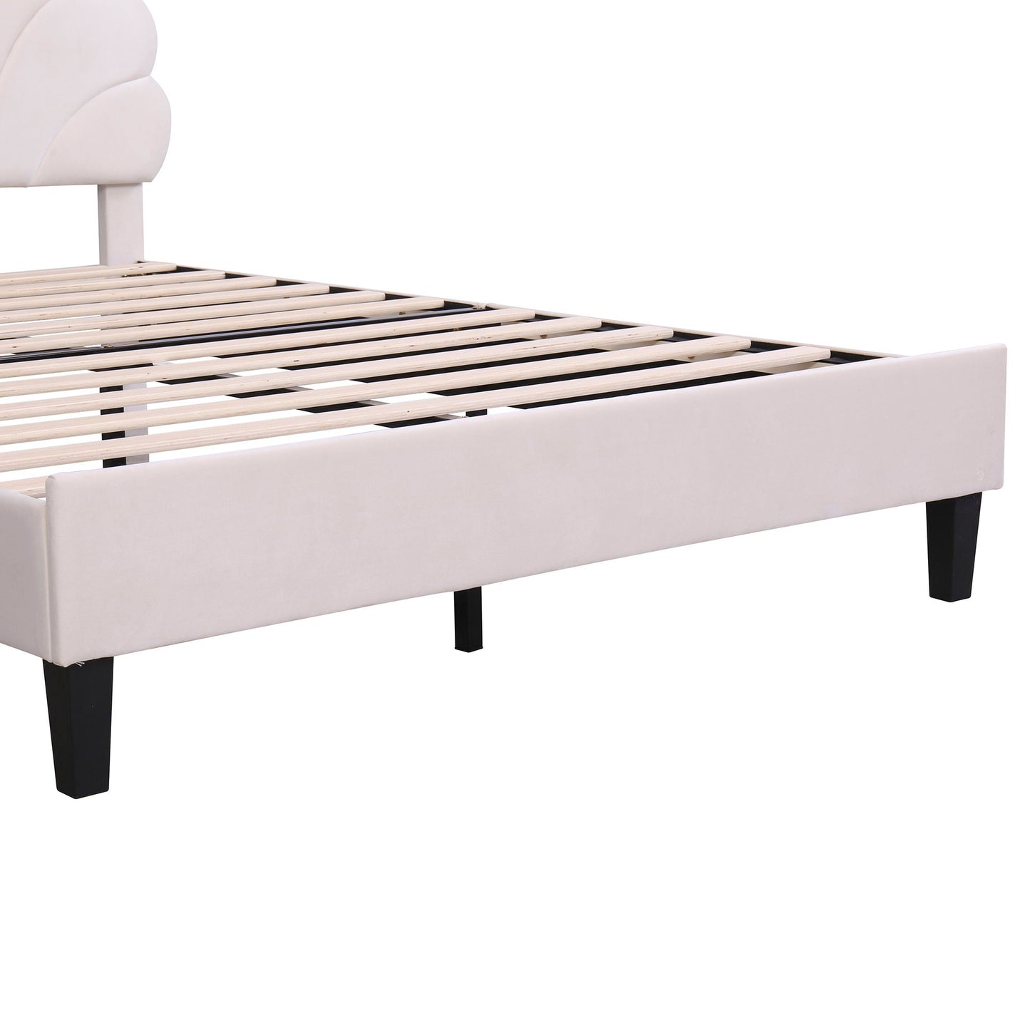Upholstered Platform Bed With Flower Pattern Headboard