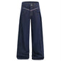 American High Street Design Denim Wide Leg Long Pants Men's Vibe Trendy Side Pleated Loose Casual Trousers