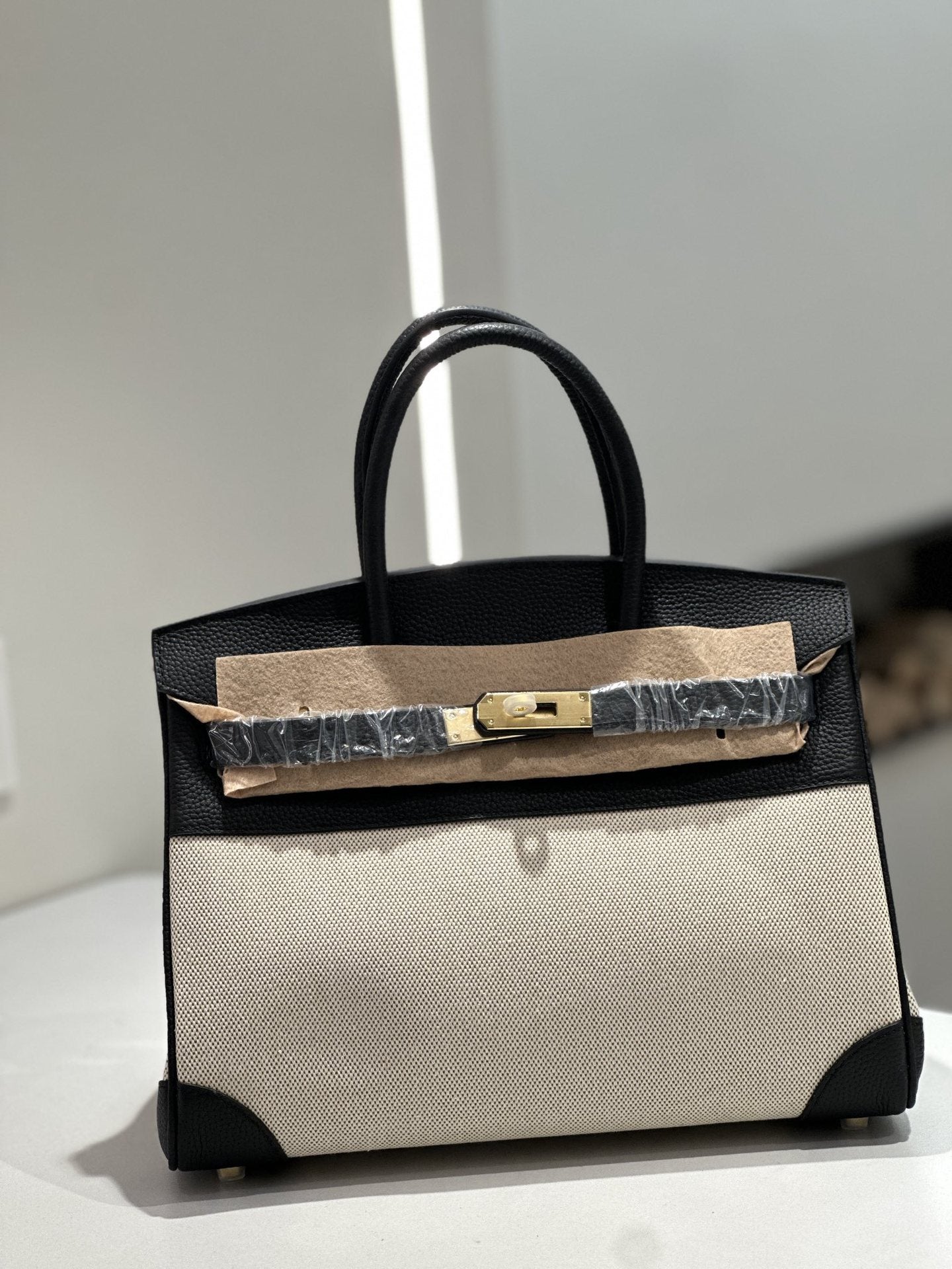 New Cross-border Genuine Leather Birkin Bag, Cowhide With Fabric Large Tote, Commuter Handbag With A High-end Kelly Bag Feel