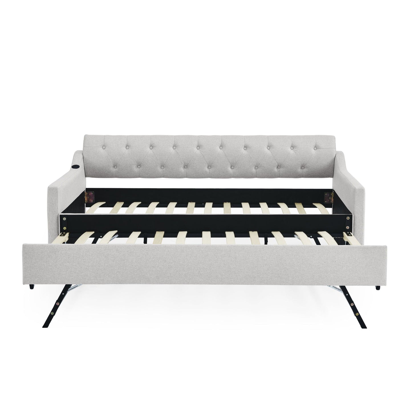 Size Upholstered Daybed With Trundle And USB Charging Armrest