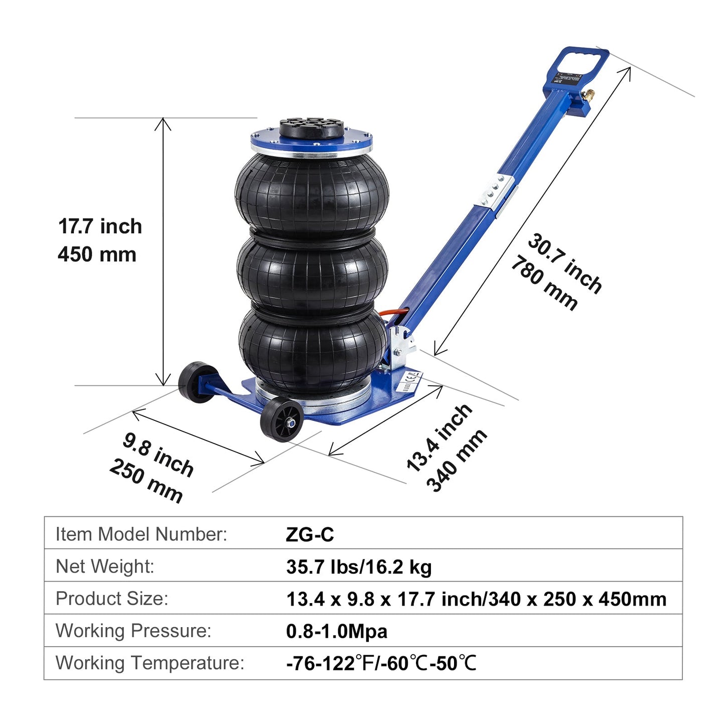 Air Jack, 3 Ton/6600 lbs Triple Bag Air Jack