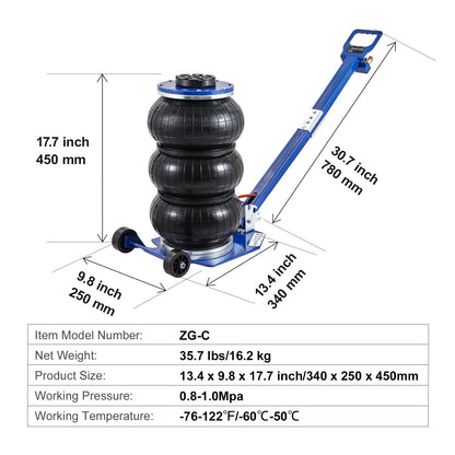 Air Jack, 3 Ton/6600 lbs Triple Bag Air Jack
