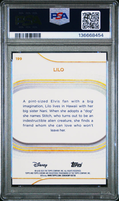 Graded 2025 Topps Chrome Disney Lilo #199 Yellow Mini Diamonds Lilo & Stitch Trading Card PSA 10 Gem Mint