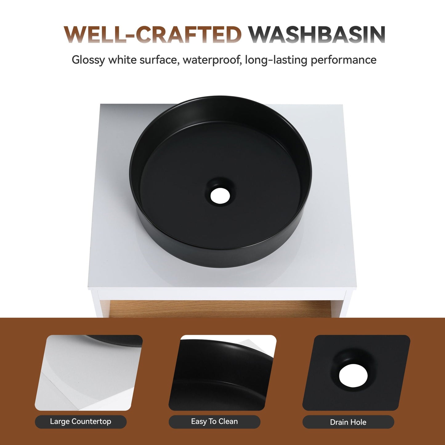 Floating Bathroom Vanity With Glossy Round Vessel Sink