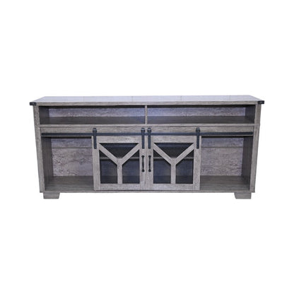 65.3" TV Stand with LED Light Strips and Iron Mesh Barn Door