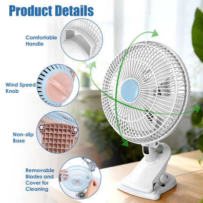 8.66" Clip On Fan with 90° Oscillation & 2 Speed Settings