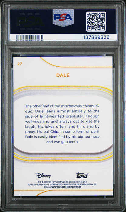 Graded 2025 Topps Chrome Disney Dale #27 Purple Refractor #/75 Chip & Dale Trading Card PSA 10 Gem Mint