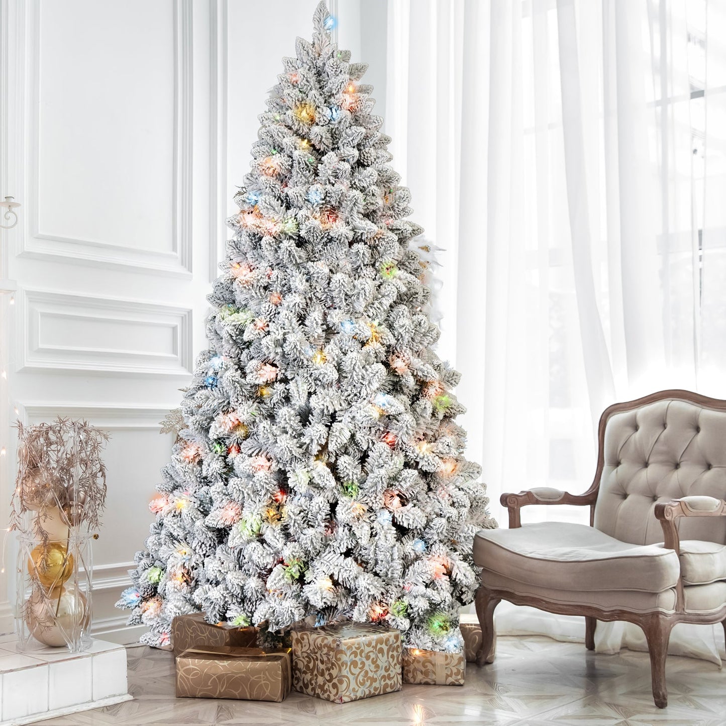 4Ft Flocked Christmas Tree with 150 Colorful UL Lights