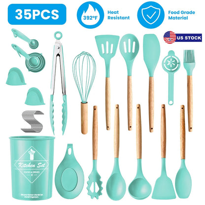 35Pcs Kitchen Cooking Utensils Set Spatula Set Baking Utensil Set Kitchen Accessories Necessities with Holder Egg Whisk Separator Tong Turner Spoons C