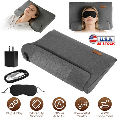 Neck Massager Pillow Ergonomic Massager Memory Foam Pillow with 3-Level Heating 3-Intensity Vibration 30Min Timer for Neck Back Shoulder Pain Relief