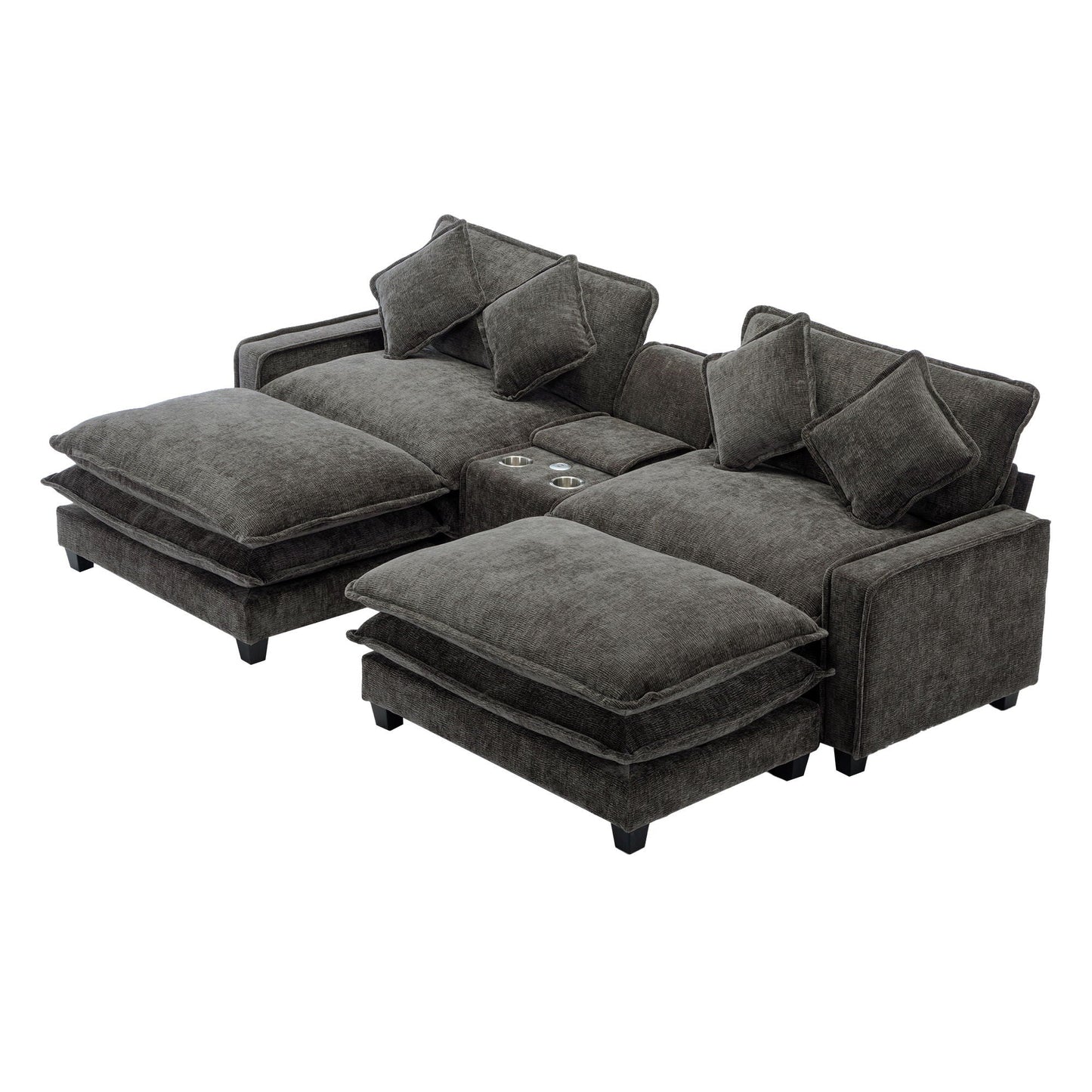 Modern Sectional Sofa With Removable Ottomans, USB Ports