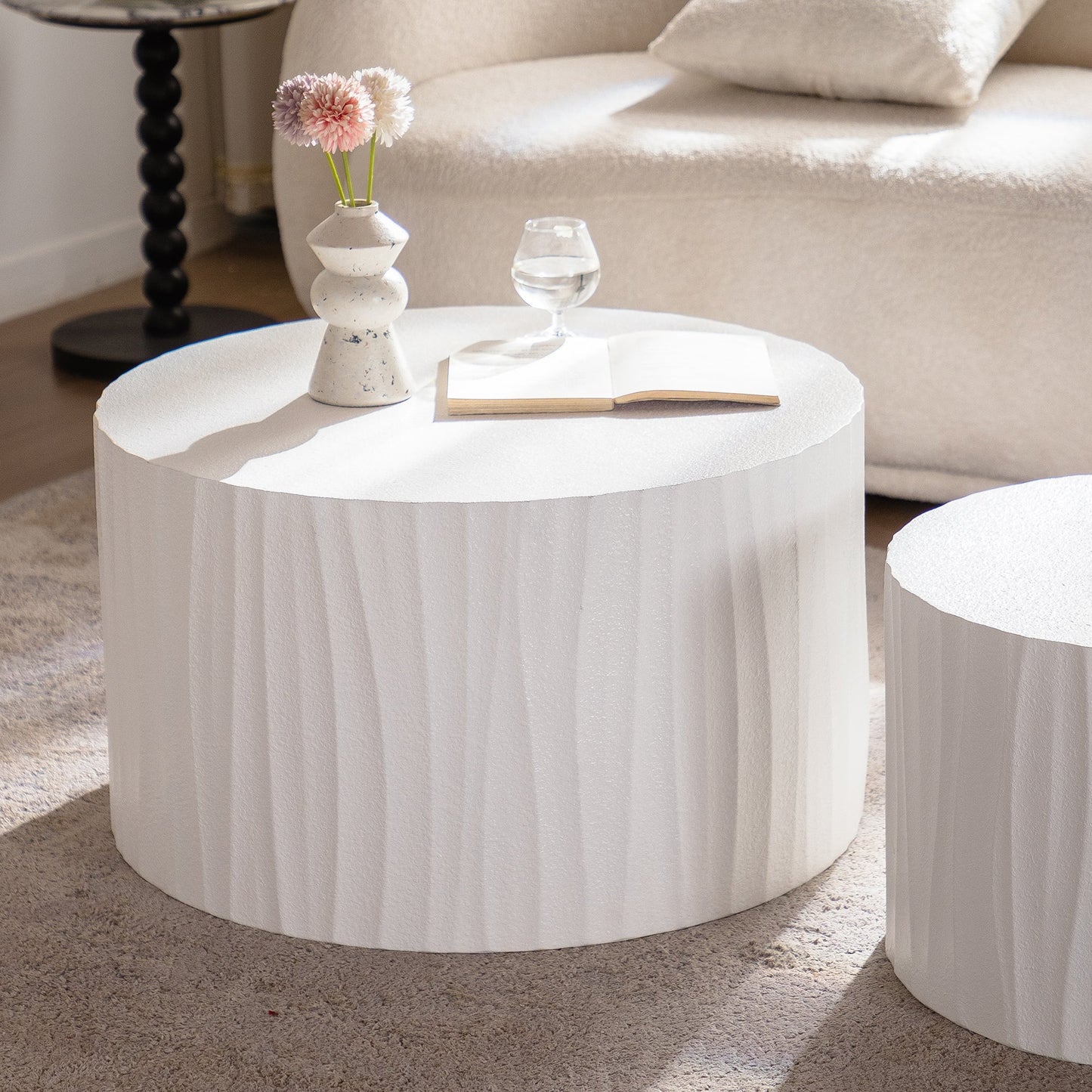 Nesting Coffee Table Set of 2 Round Wooden Tables