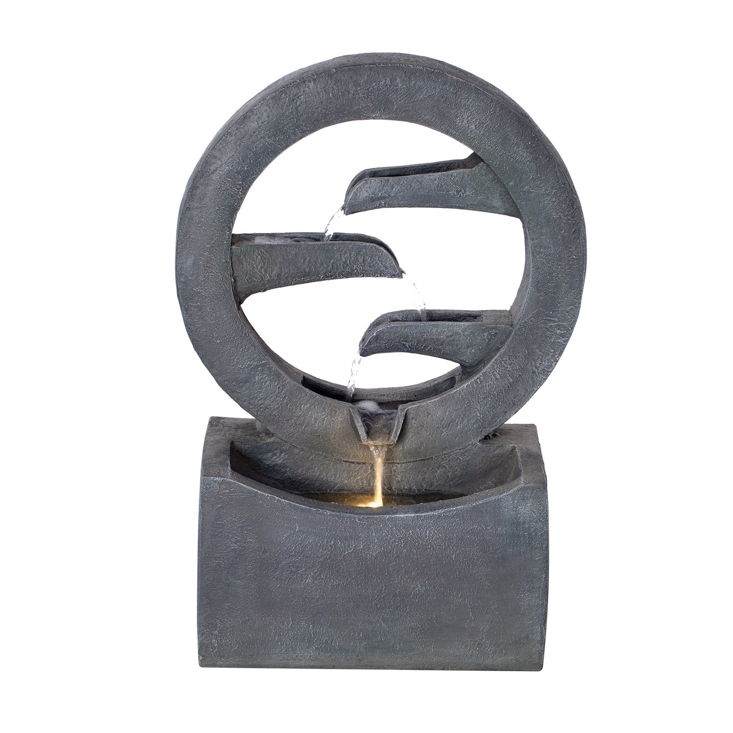 26.77'H Gray Circular Polyresin Outdoor Water Fountain with LED Light