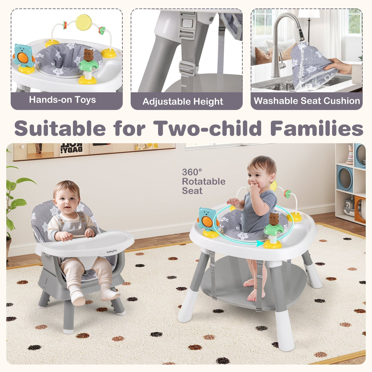 16-in-1 Baby High Chair with Activity Center and Booster Seat for Babies and Toddlers