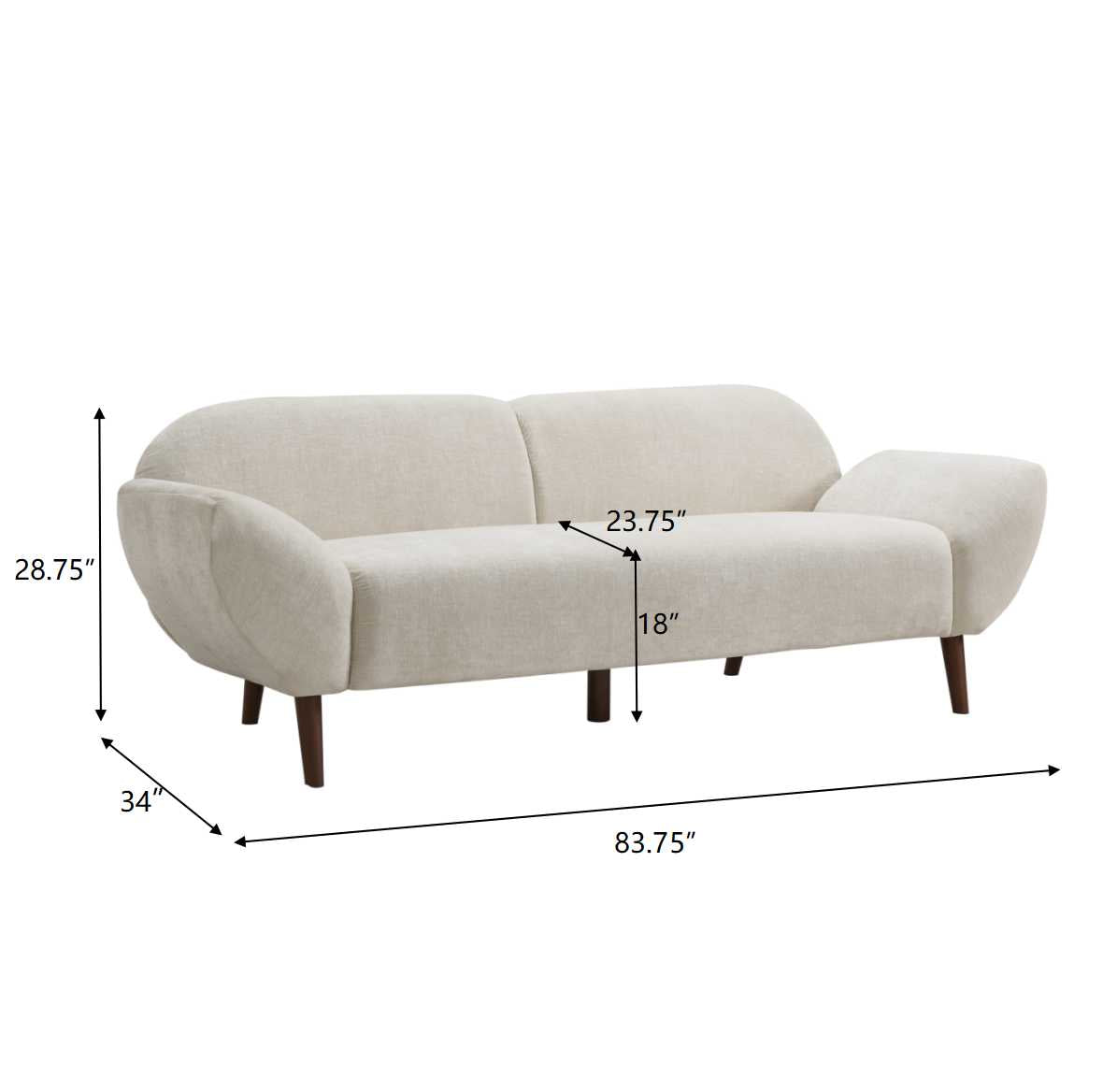 Cloud Haven Curved 3 Seater Modern Upholstered Chenille Sofa